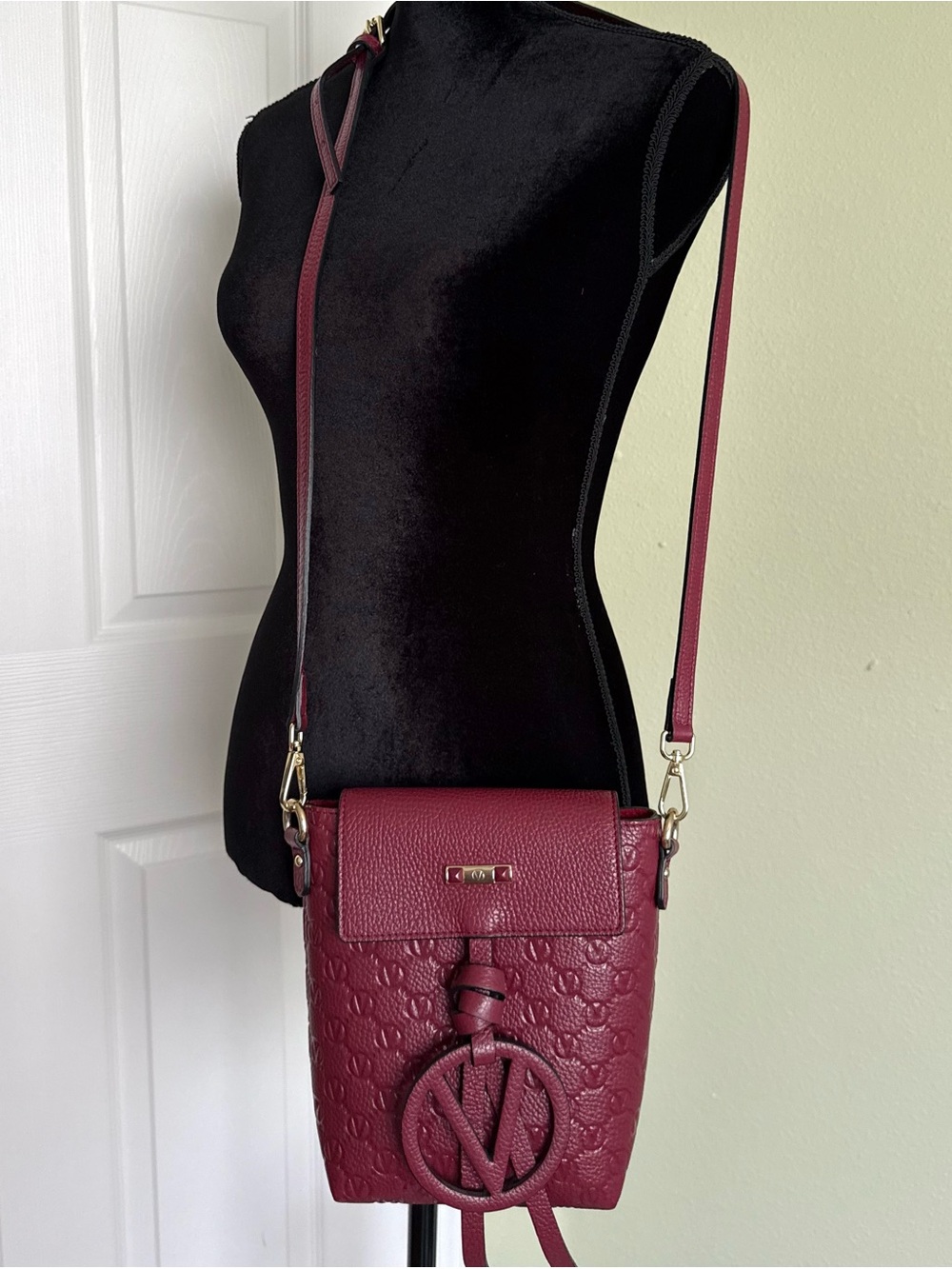 Valentino By Mario Valentino Salma Medallion Leather Crossbody in Burgundy - Picture 3 of 11